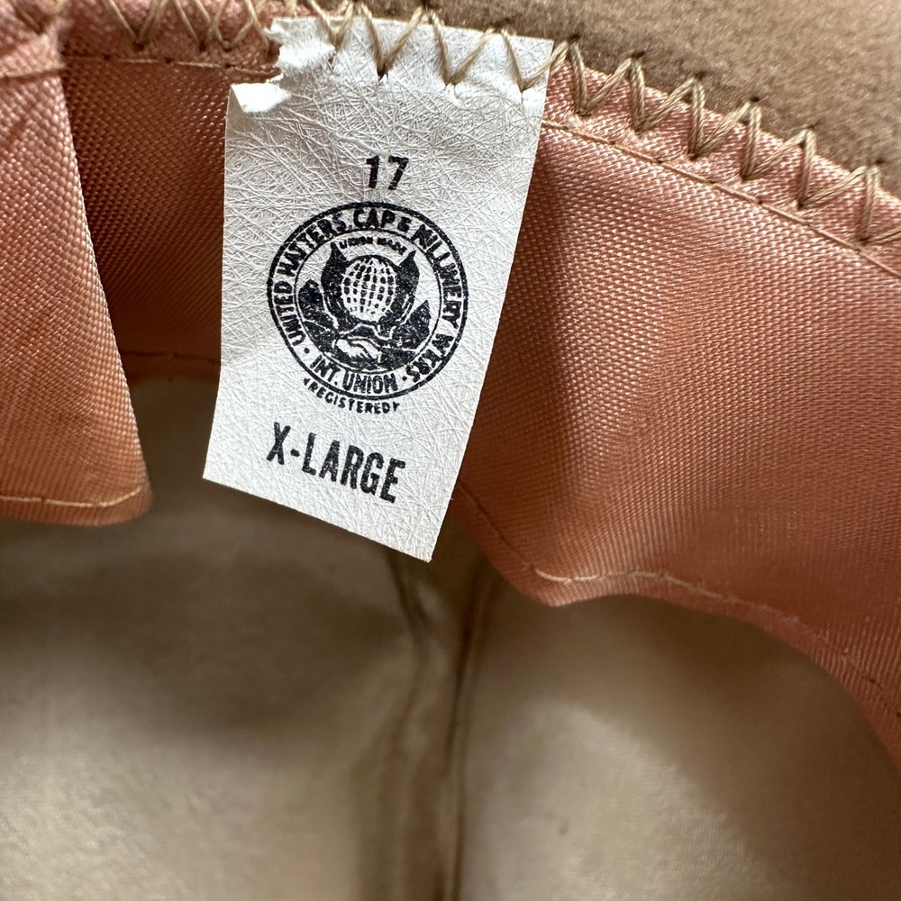 Vintage Tan Embroidered Cowboy Hat XL Western Floral Suede Feel Union Made - Picture 9 of 14